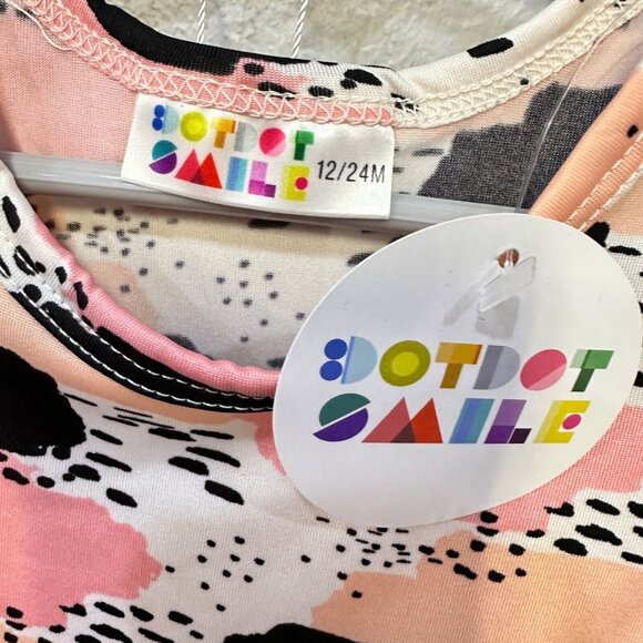 Dot Dot Smile Girls Cap Sleeve Twirl Dress Size 12/24M Soft NWT White Black Pink - Picture 3 of 5